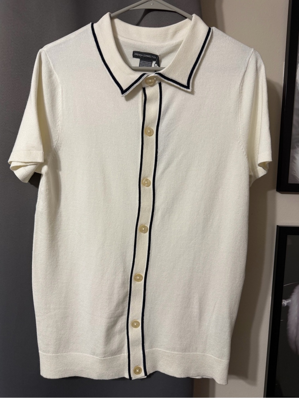 French Connection Cream Polo Shirt with Black Trim